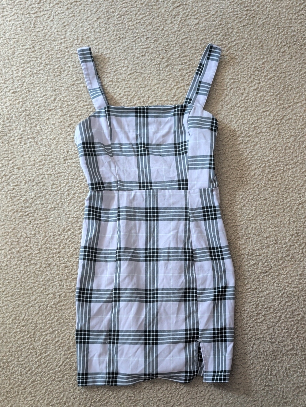 H&M White and Black Plaid Square-Neck Mini Dress